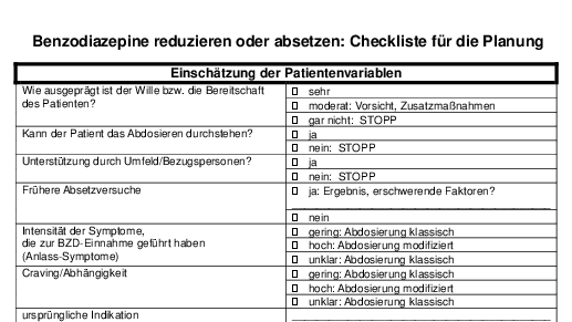 Benzodiazepine reduzieren oder absetzen: Checkliste für die Planung